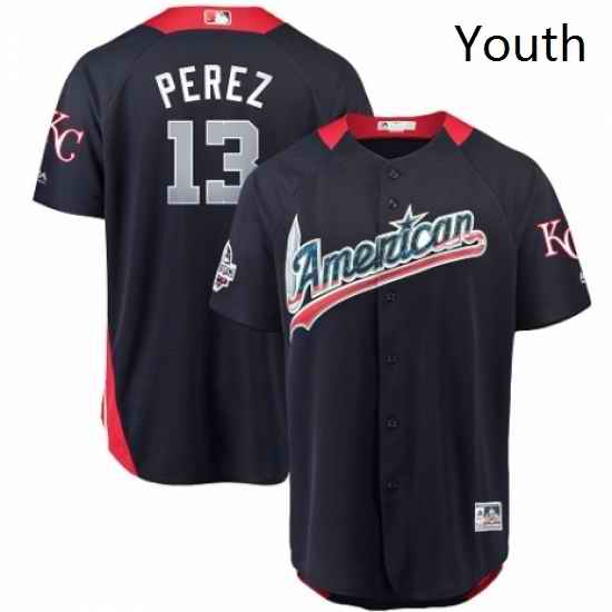 Youth Majestic Kansas City Royals 13 Salvador Perez Game Navy Blue American League 2018 MLB All Star MLB Jersey